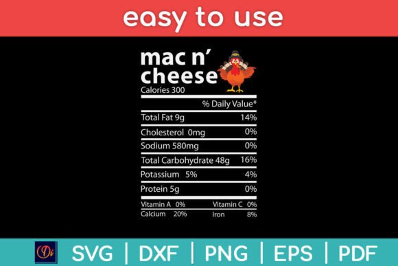 Thanksgiving Mac N Cheese Nutrition Fact Graphics for Crafts